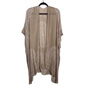 Macchia Di Ruggine One Size Cream Boho Open Front Kimono Top Beach Floral